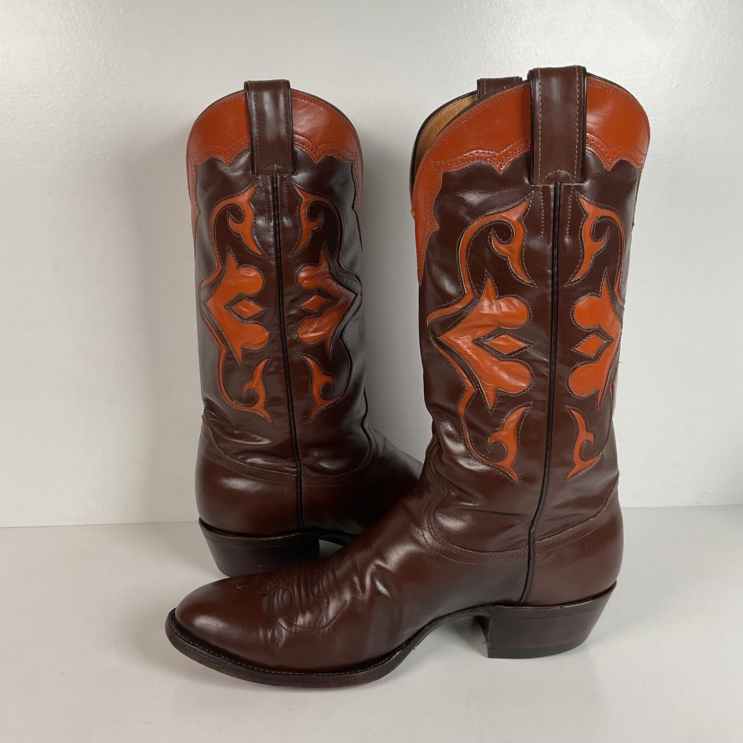 Vintage Justin Cowboy Boots | Brown Calf | Tooled Inlays | USA Made | Men’s 10 D