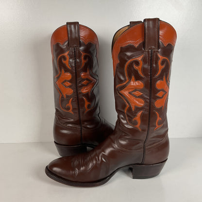 Vintage Justin Cowboy Boots | Brown Calf | Tooled Inlays | USA Made | Men’s 10 D