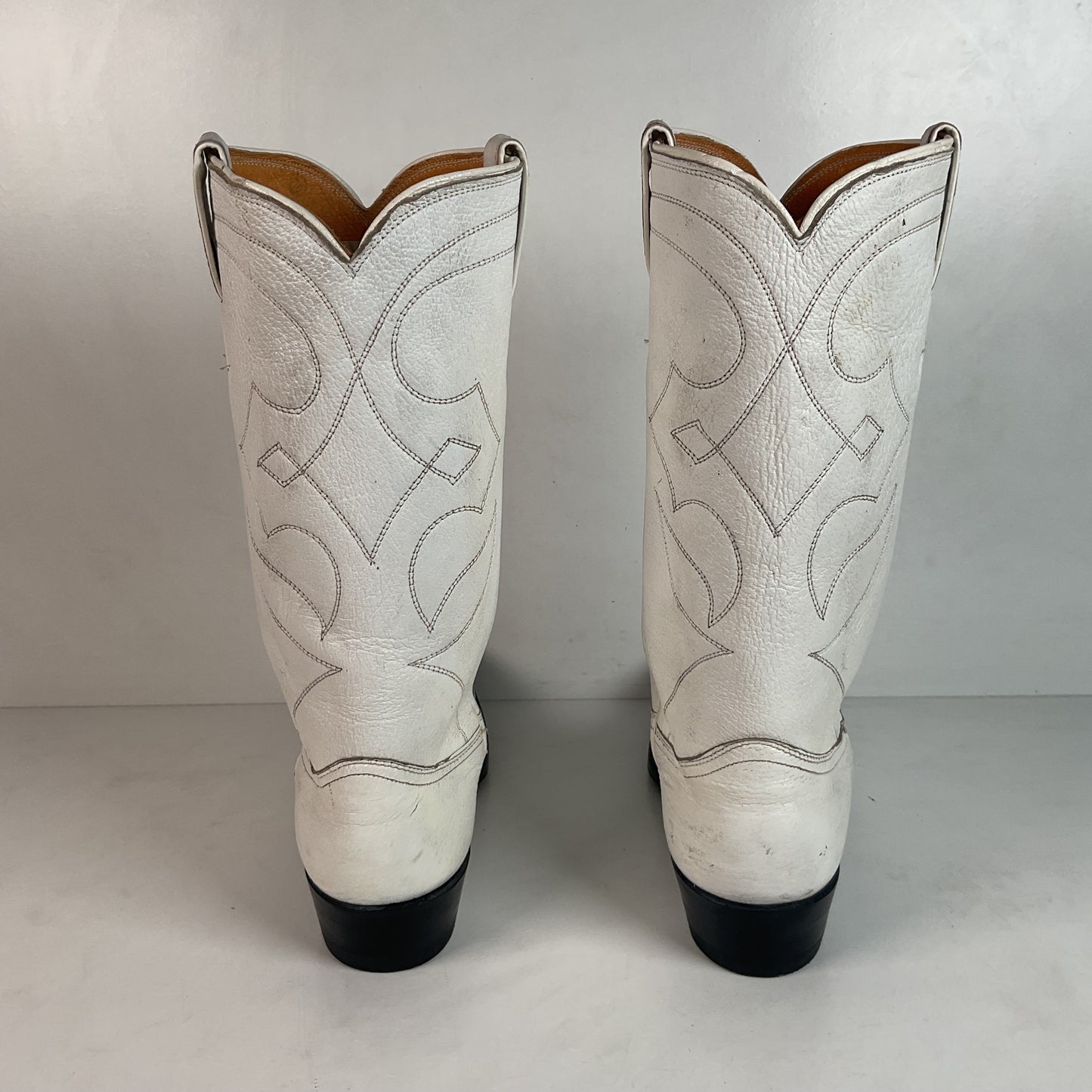 Vintage 1960s Justin White Cowboy Boots Men's 10 B | Women’s 11 Old Fort Worth Label