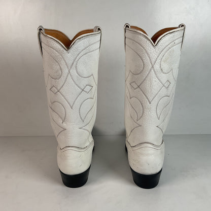 Vintage 1960s Justin White Cowboy Boots Men's 10 B | Women’s 11 Old Fort Worth Label