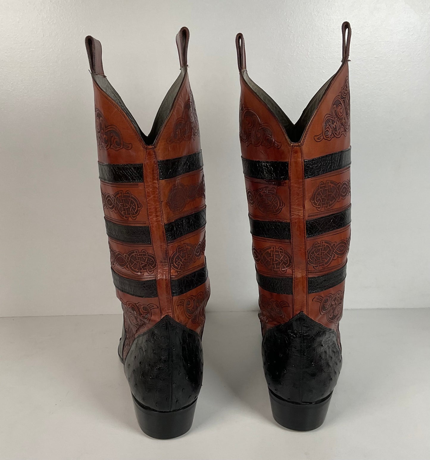 Vintage Lorenzo Banfi Ostrich Quill Bucket Boots | Tooled | Exotic | Men’s 9.5 M