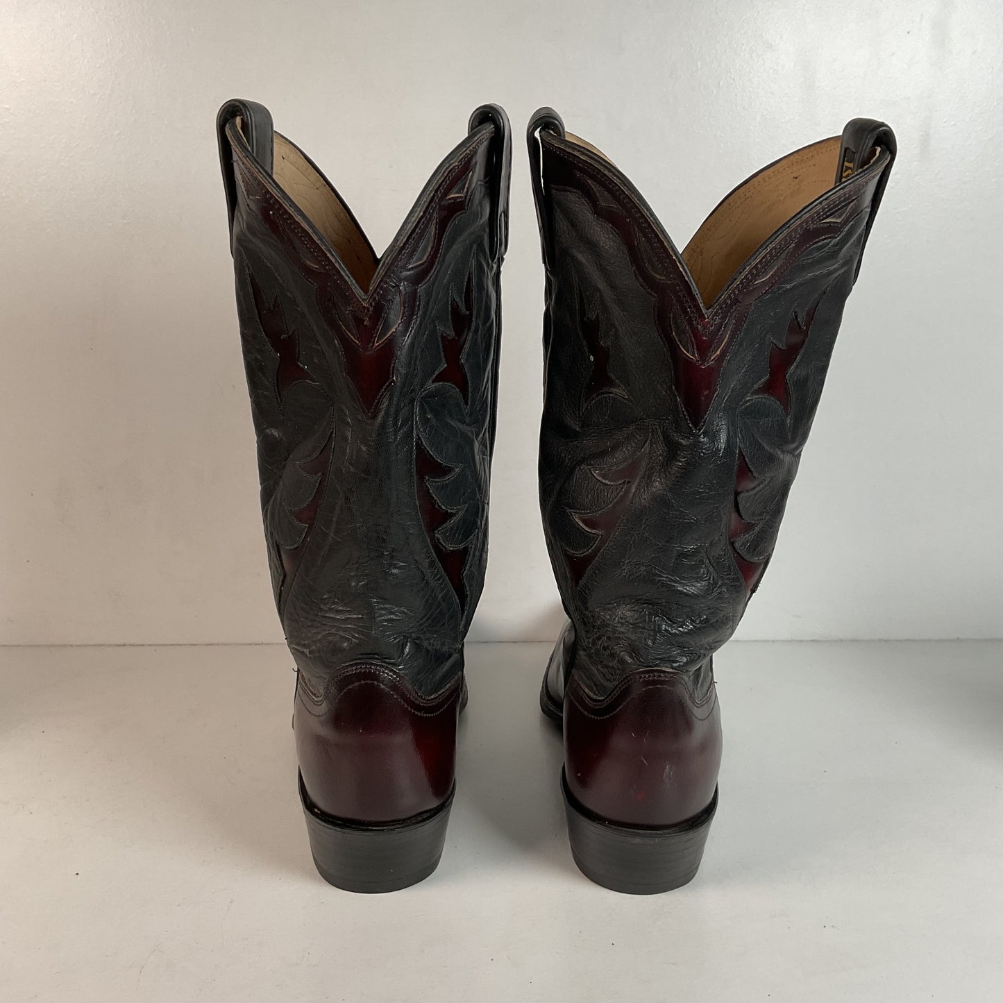 Vintage Dan Post Black Cherry Cowboy Boots — Tooled Inlay — 11 D