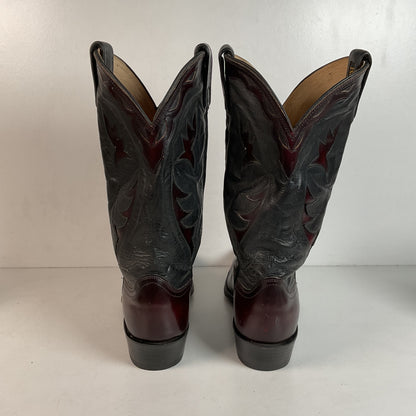 Vintage Dan Post Black Cherry Cowboy Boots — Tooled Inlay — 11 D