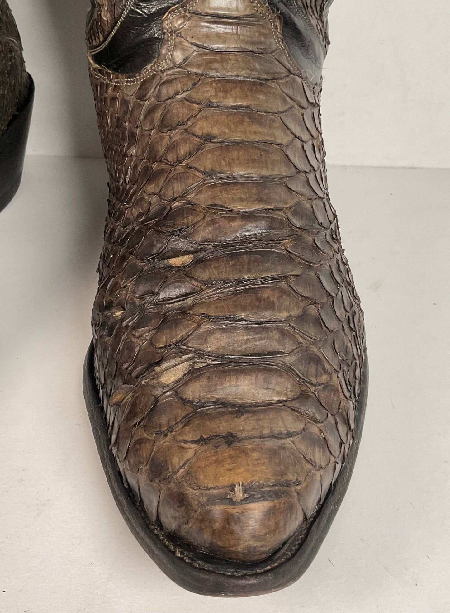Vintage Olathe Python Snakeskin Cowboy Boots | Distressed | Tooled Inlay | 13 EE