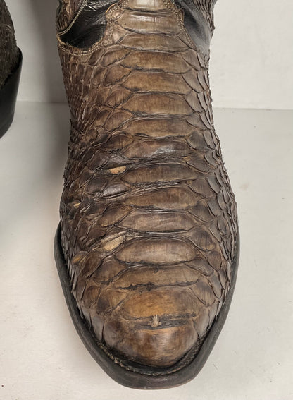 Vintage Olathe Python Snakeskin Cowboy Boots | Distressed | Tooled Inlay | 13 EE