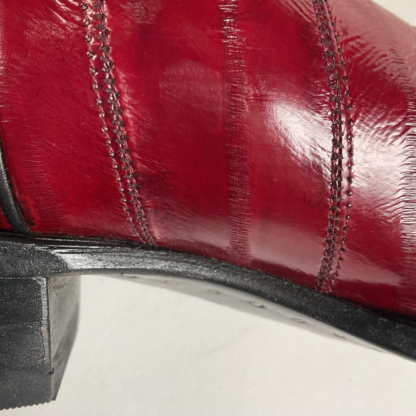 Los Altos Eel Skin Cowboy Boots 10 D Burgundy Exotic