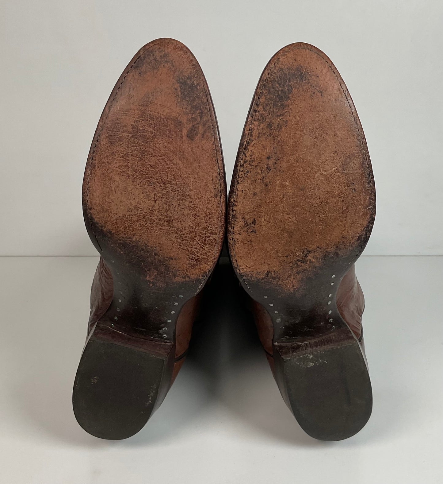 Vintage Larry Mahan Exotic Ostrich Wingtip Cowboy Boots 10.5 D Smooth Pin Quill