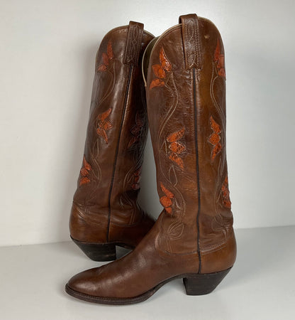 Vintage Dan Post Tulip Cowgirl Boots | Snakeskin | Men’s 8.5 | Women’s 9.5