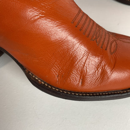 Vintage Panhandle Slim Tall Cowgirl Boots 6.5 C Pumpkin Orange Scallop Top