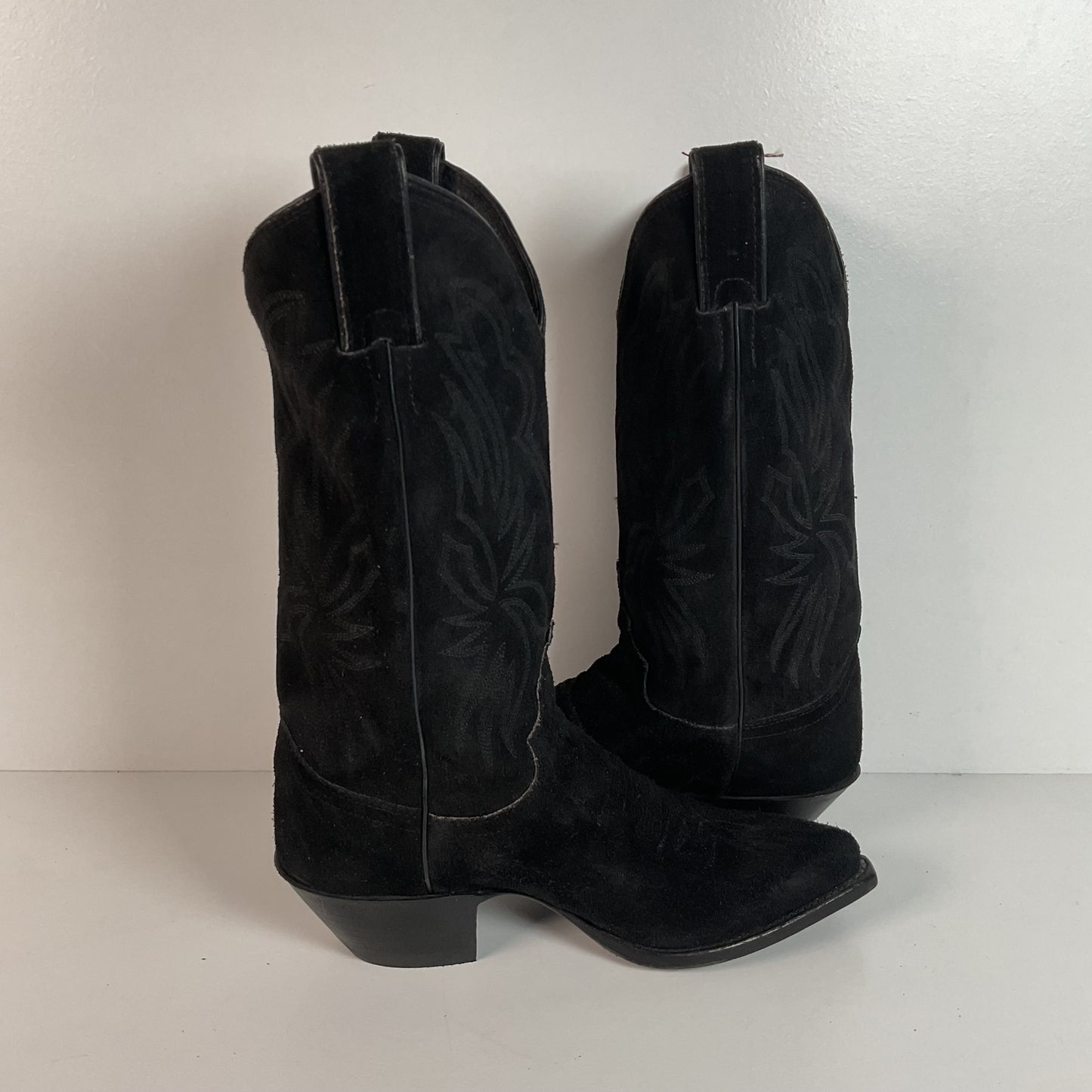 Vintage Justin Suede Cowgirl Boots | USA Made | Rough Out | Black | 5.5 B