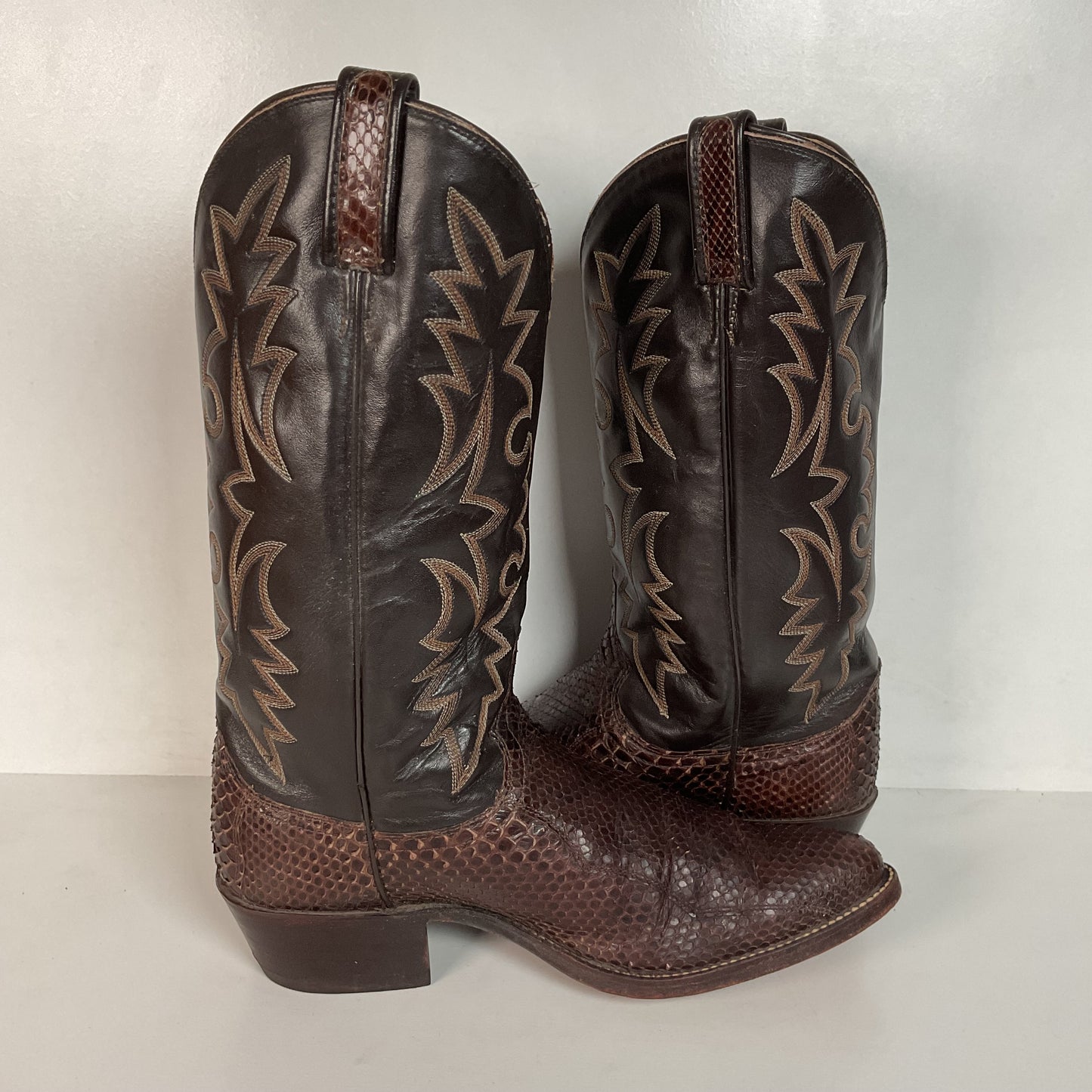 Vintage Dan Post Brown Front Cut Python Cowboy Boots 9.5 D Snakeskin USA Made