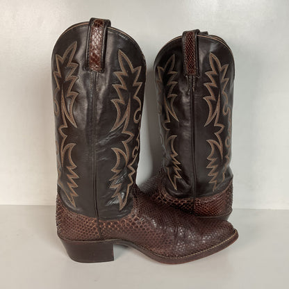Vintage Dan Post Brown Front Cut Python Cowboy Boots 9.5 D Snakeskin USA Made