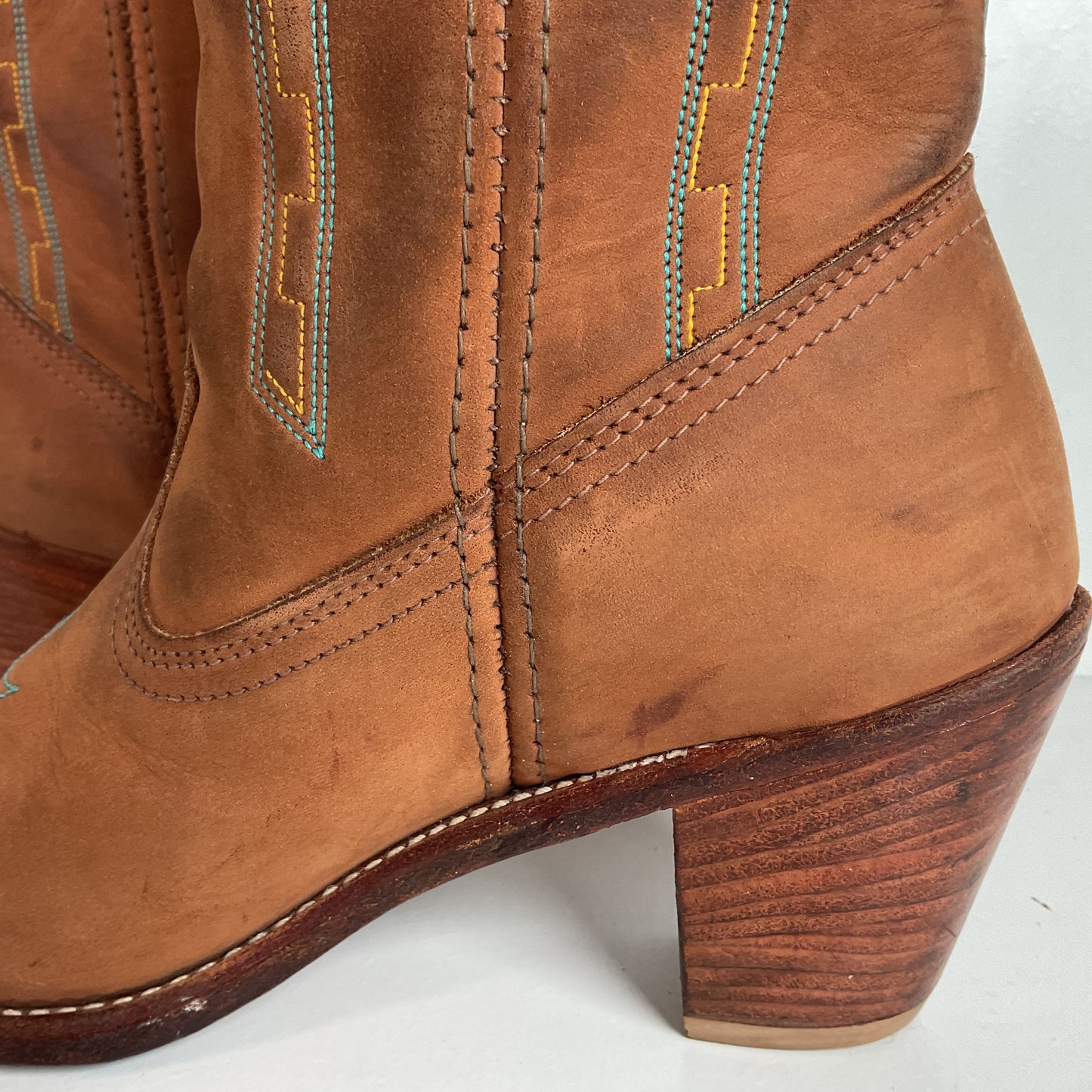 Vintage Dingo Acme Nubuck Suede Cowgirl Boots 8 M Dream Catcher Stitching