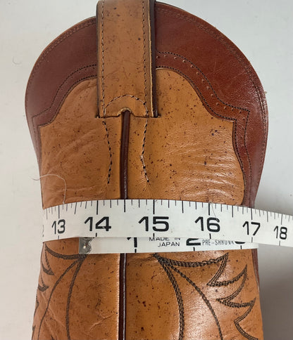 Vintage Justin Tall Cowgirl Boots 8 A Stitched Leaf Tooled Overlay