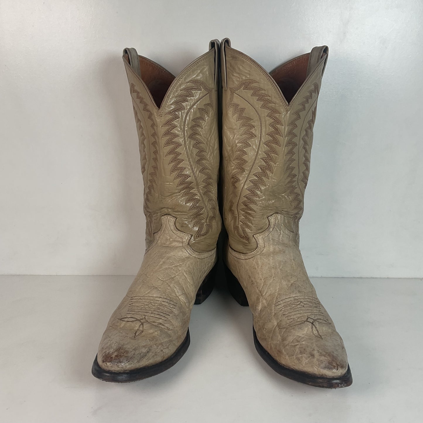 Vintage Justin Exotic Elephant Cowboy Boots 12 AA (Extra Narrow) Distressed