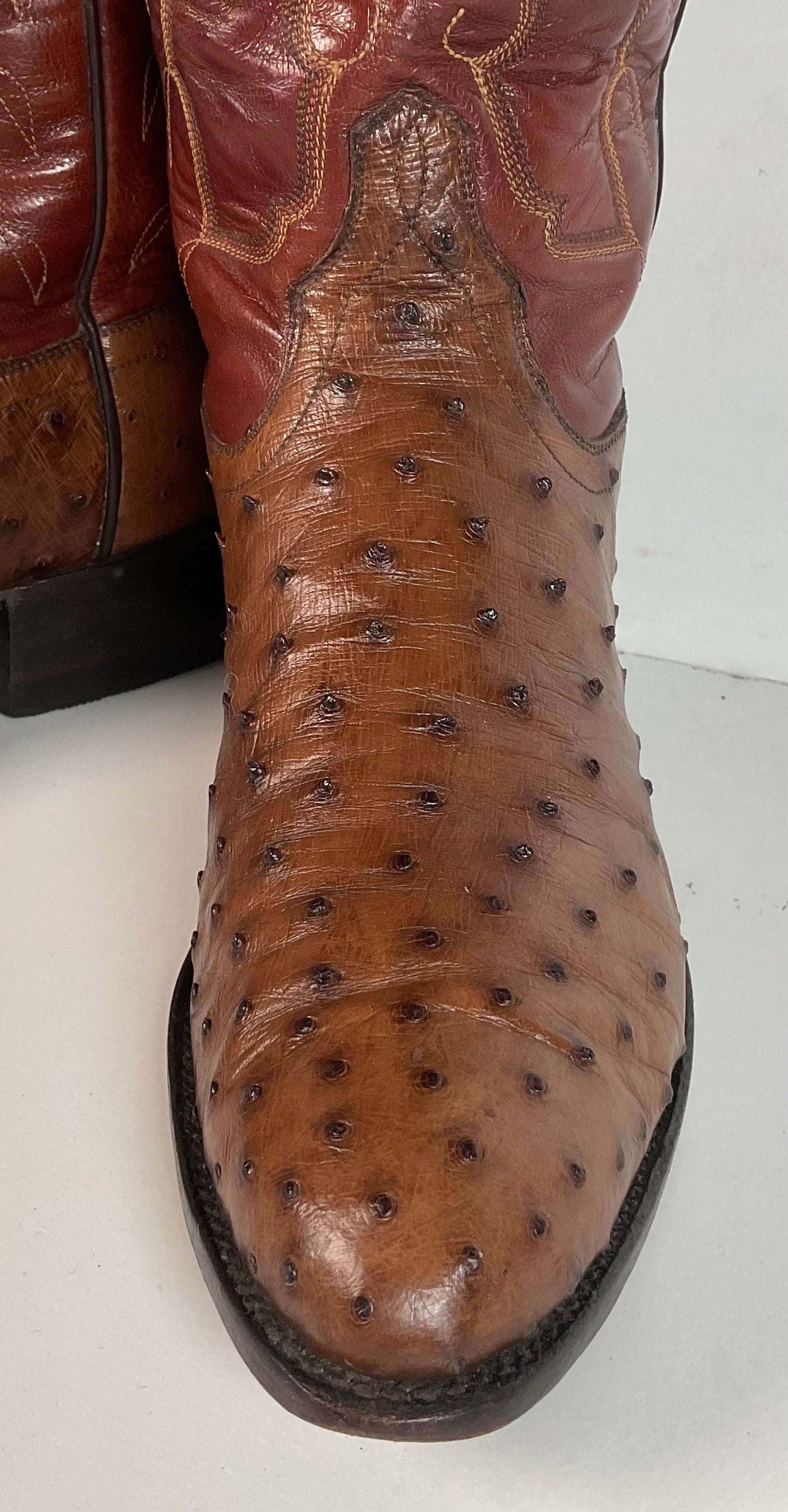Vintage TO Stanley Kango Tobacco Ostrich Quill Cowboy Boots 10.5 D USA Made Exotic