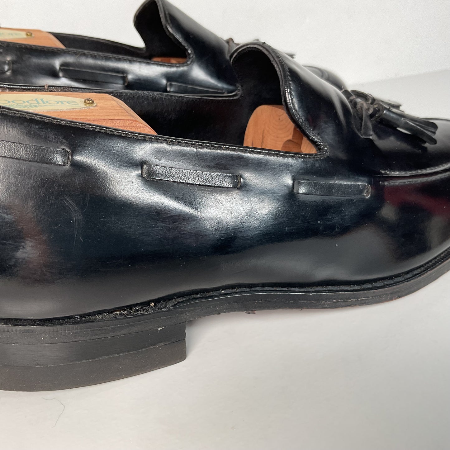 Vintage Florsheim Tassel Loafers | USA Made | Black Veal | High Shine | 10 EEE