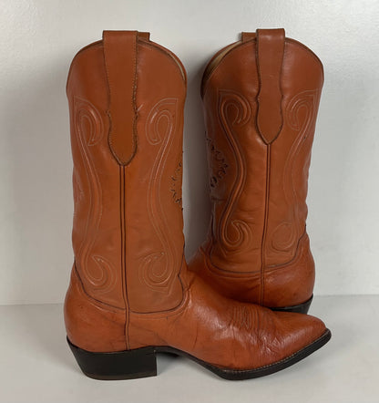 Custom Smooth Ostrich Cowboy Boots | Exotic | Tooled Inlay | Men’s 8.5