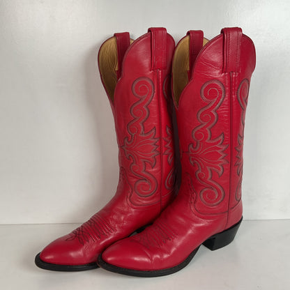 Honcho Custom Ruby Red Cowgirl Boots 8 A USA Made Scallop Top