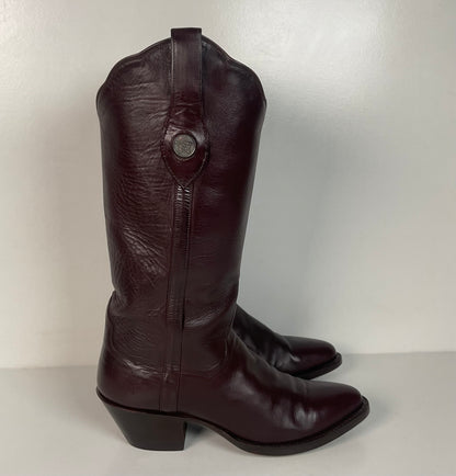 Vintage J. B. Hill Burgundy Calf Cowgirl Boots | Silver Concho Custom | 6.5 B