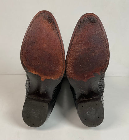 Vintage Nocona Black Boa Snakeskin Cowboy Boots 9 D Old Black Label Back Cut