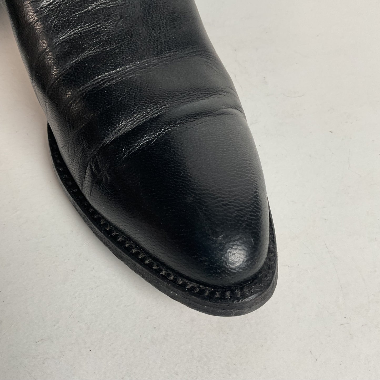 Vintage Lucchese Tall Cowgirl Boots 7 B USA Made Black Calf Skin