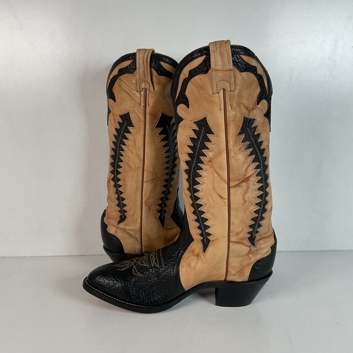 Boulet Men’s Tall Bullhide Cowboy Boots 9 E Tooled Inlay, Overlay