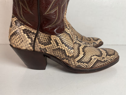 Vintage Dan Post Tall Python Cowgirl Boots 7.5 C USA Made Reticulated