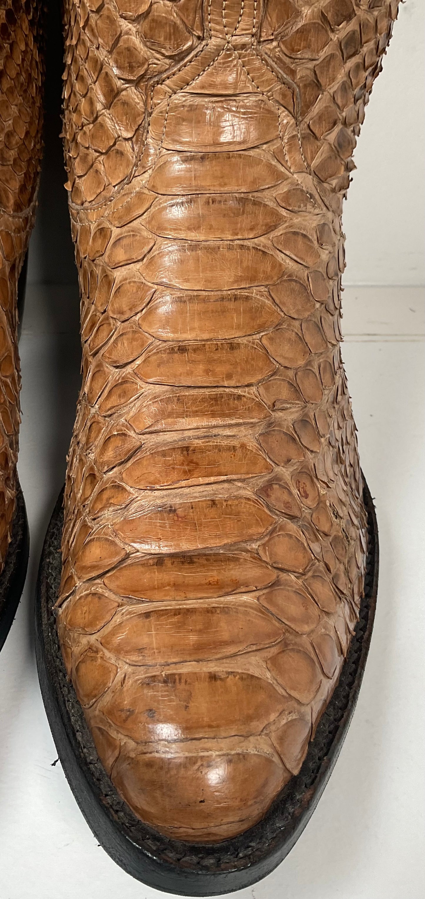 Vintage Full Python Snakeskin Cowboy Boots 8 D Back Cut Recraft