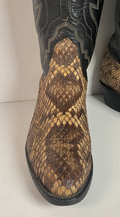 Diamondback Rattlesnake Cowboy Boots | Custom Made | Collar Overlay | Men’s 10 B