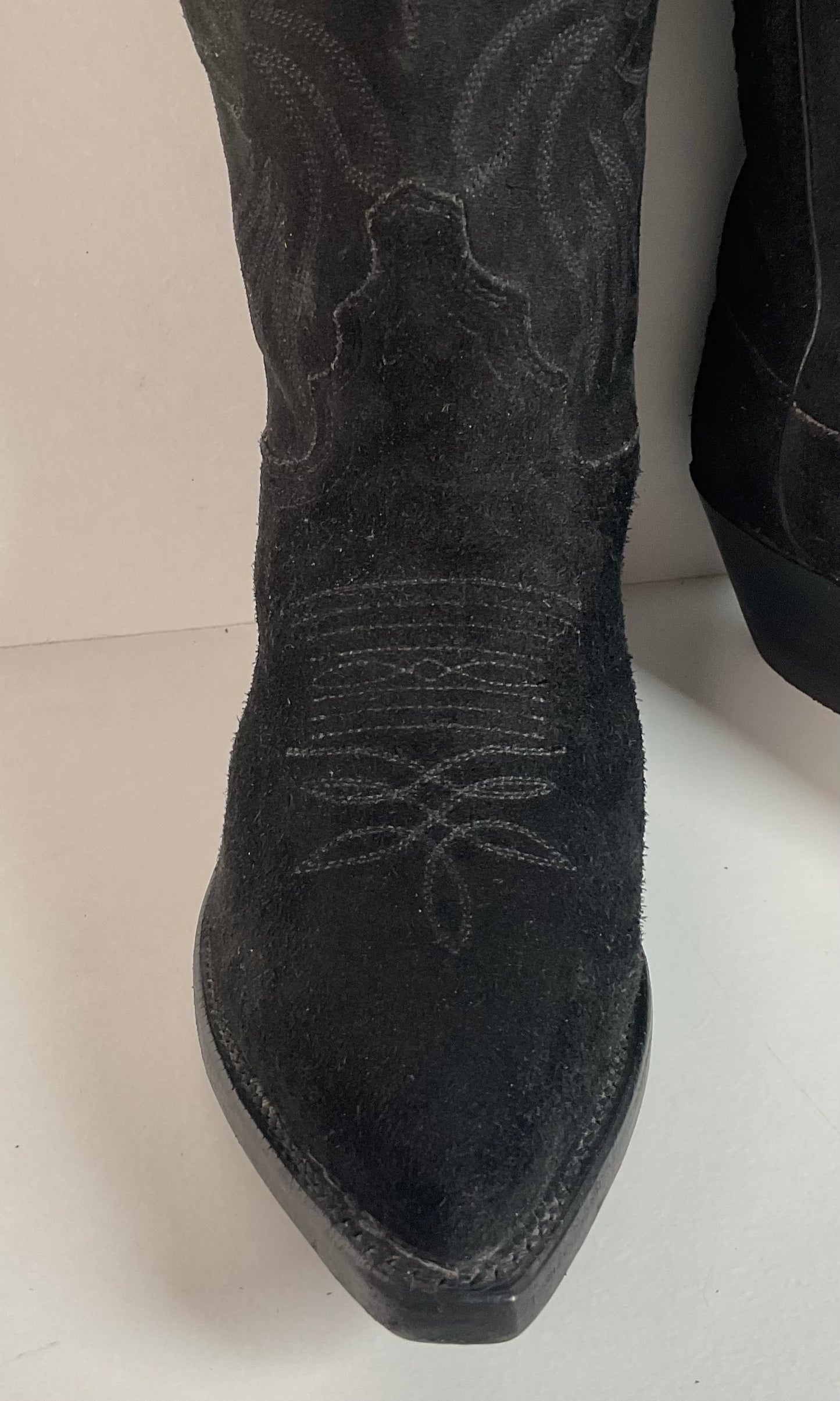 Vintage Justin Suede Cowgirl Boots | USA Made | Rough Out | Black | 5.5 B