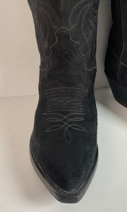Vintage Justin Suede Cowgirl Boots | USA Made | Rough Out | Black | 5.5 B