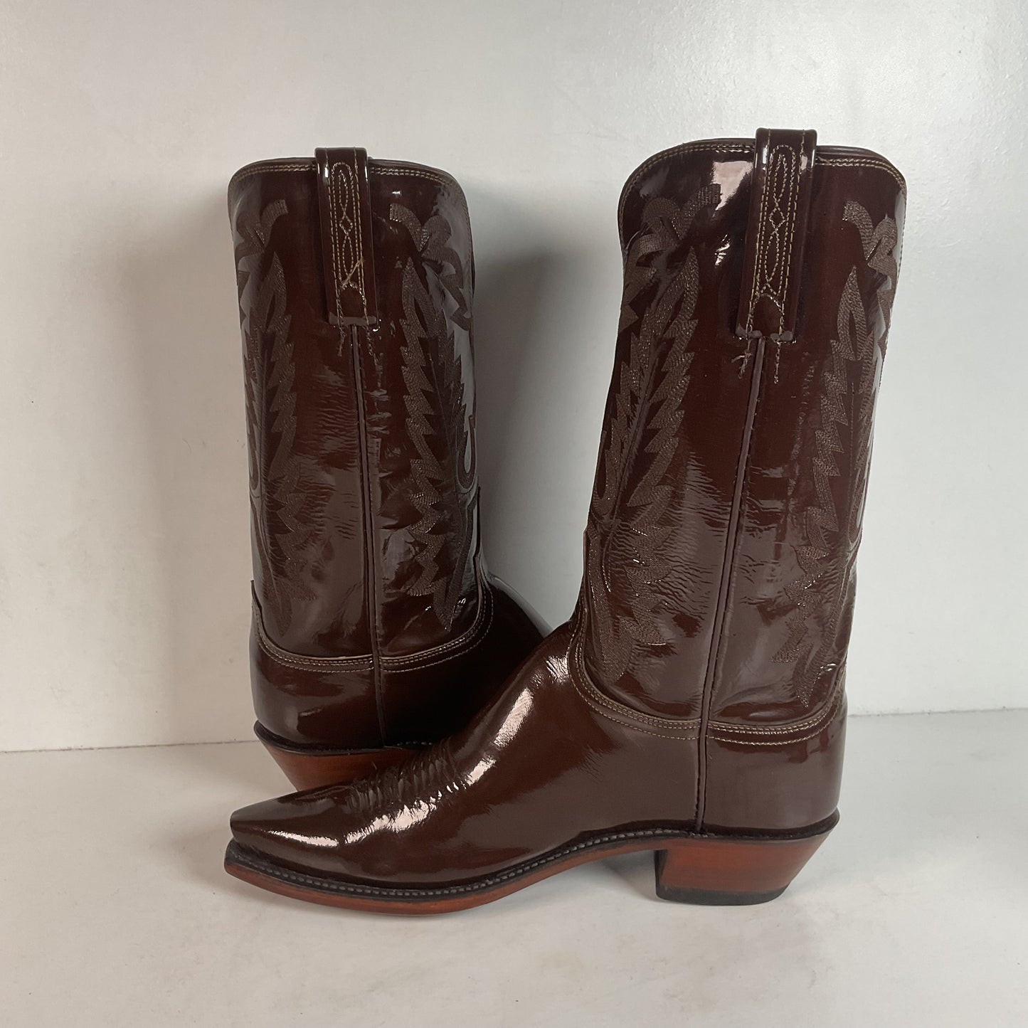 Lucchese Patent Leather Cowgirl Boots | Brown | Women’s 10