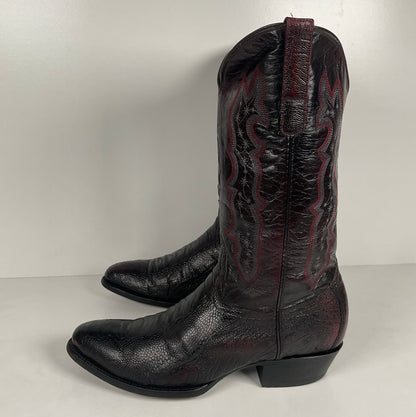 Vintage Longhorn Ostrich Leg Cowboy Boots | Exotic | Black Cherry | Men’s 13 D