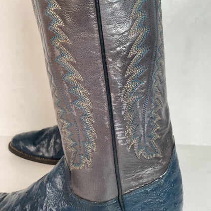 Vintage Justin Ostrich Quill Cowgirl Boots | USA Made | Royal Blue | Women’s 6.5 B