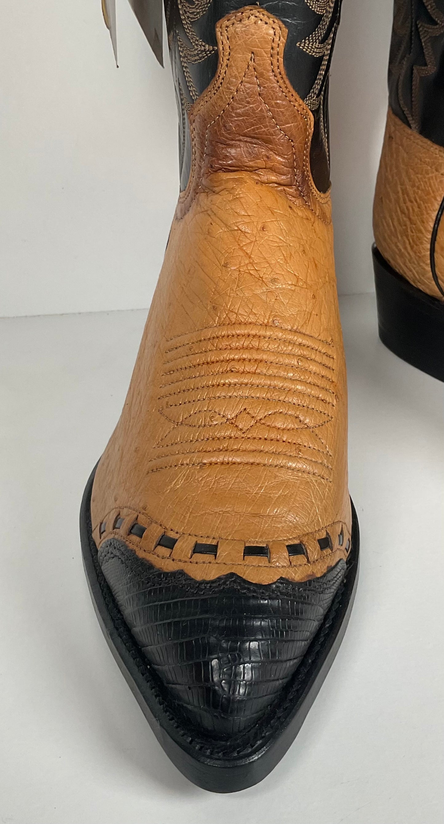 Vintage J. Chisholm Smooth Ostrich Cowboy Boots | Teju Lizard Wingtip | 8.5 EE