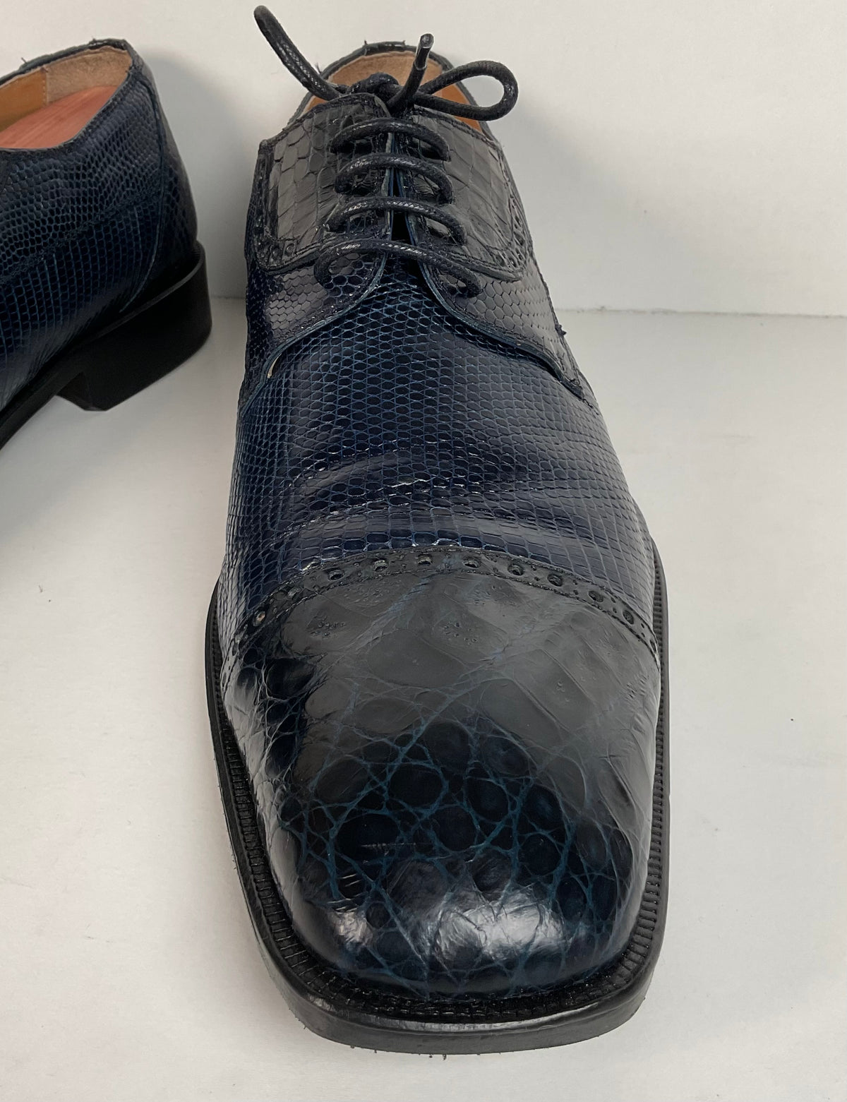David Eden Exotic Derby Shoes | Navy Blue Crocodile & Teju Lizard | Men’s 13