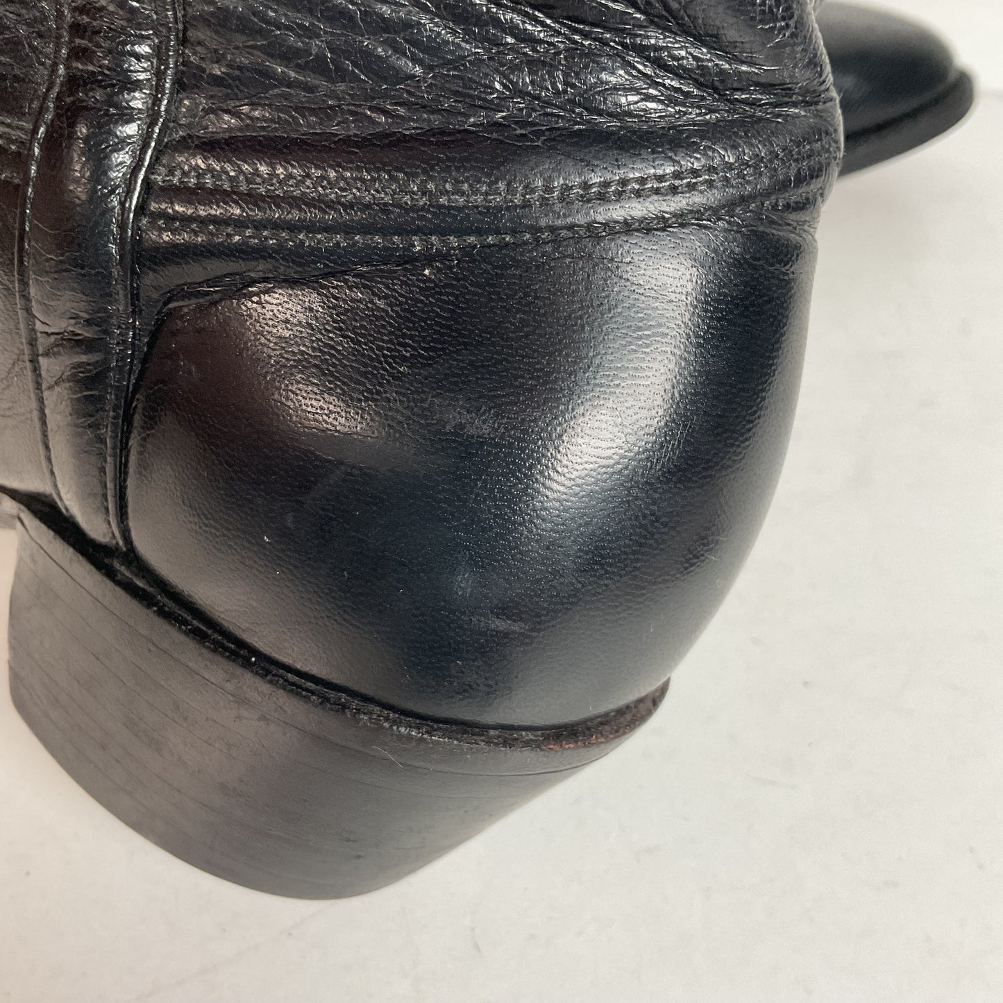 Vintage Lucchese Tall Cowgirl Boots 7 B USA Made Black Calf Skin