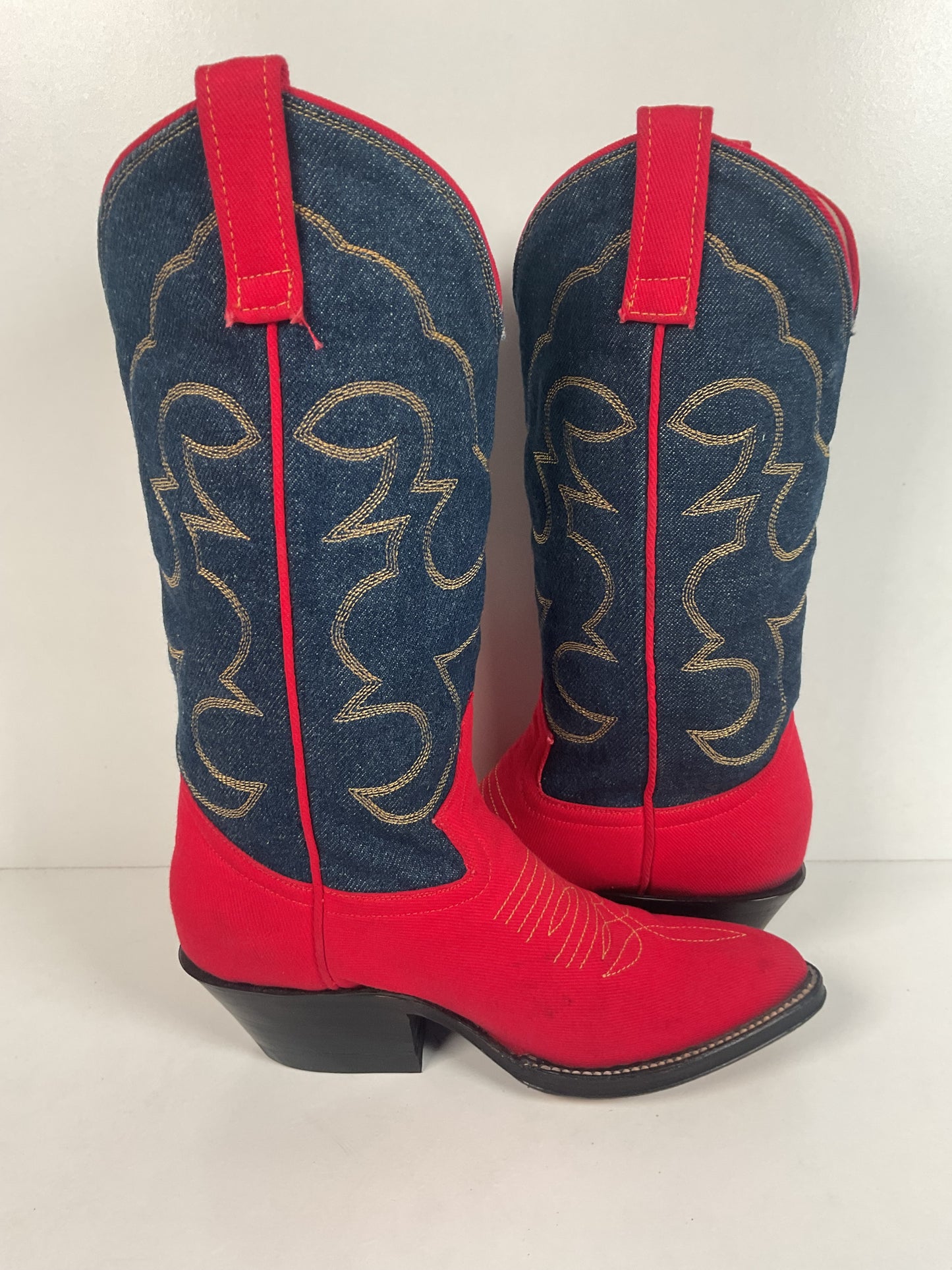 Vintage Red Denim Cowgirl Boots 6.5 B Custom Made