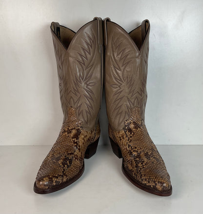 Dan Post Front Cut Python Cowboy Boots 9 D Snakeskin USA Made Recrafted