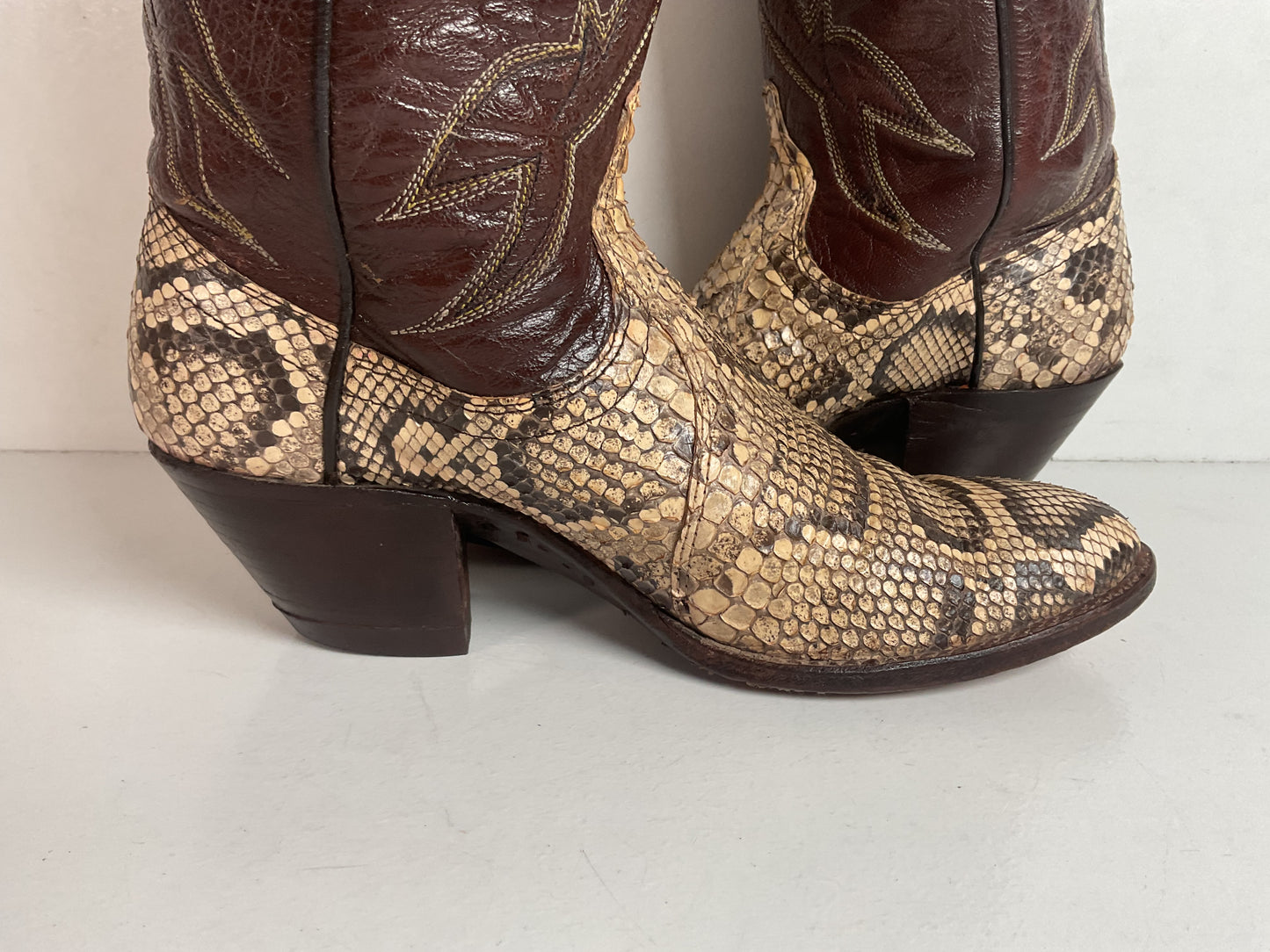 Vintage Dan Post Tall Python Cowgirl Boots 7.5 C USA Made Reticulated