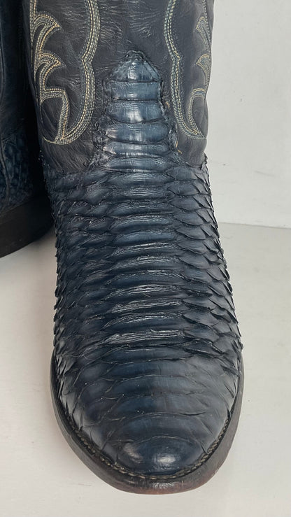 Vintage Nocona Dark Blue Python Cowboy Boots 9 EE Back Cut Snakeskin