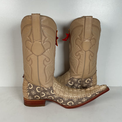 Los Altos Caiman Crocodile Boots | Exotic | Pointy Toe | Cream | Men’s 9 EE