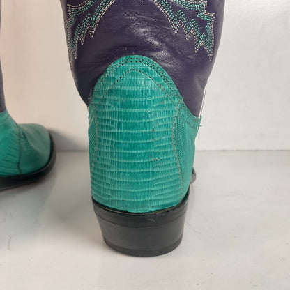 Dan Post Turquoise Cowgirl Boots 6 M Teju Lizard Vamp