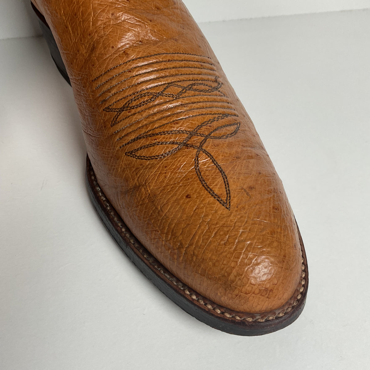 Vintage Dan Post Smooth Ostrich Cowboy Boots | Exotic | Tooled Overlay | 10.5 D