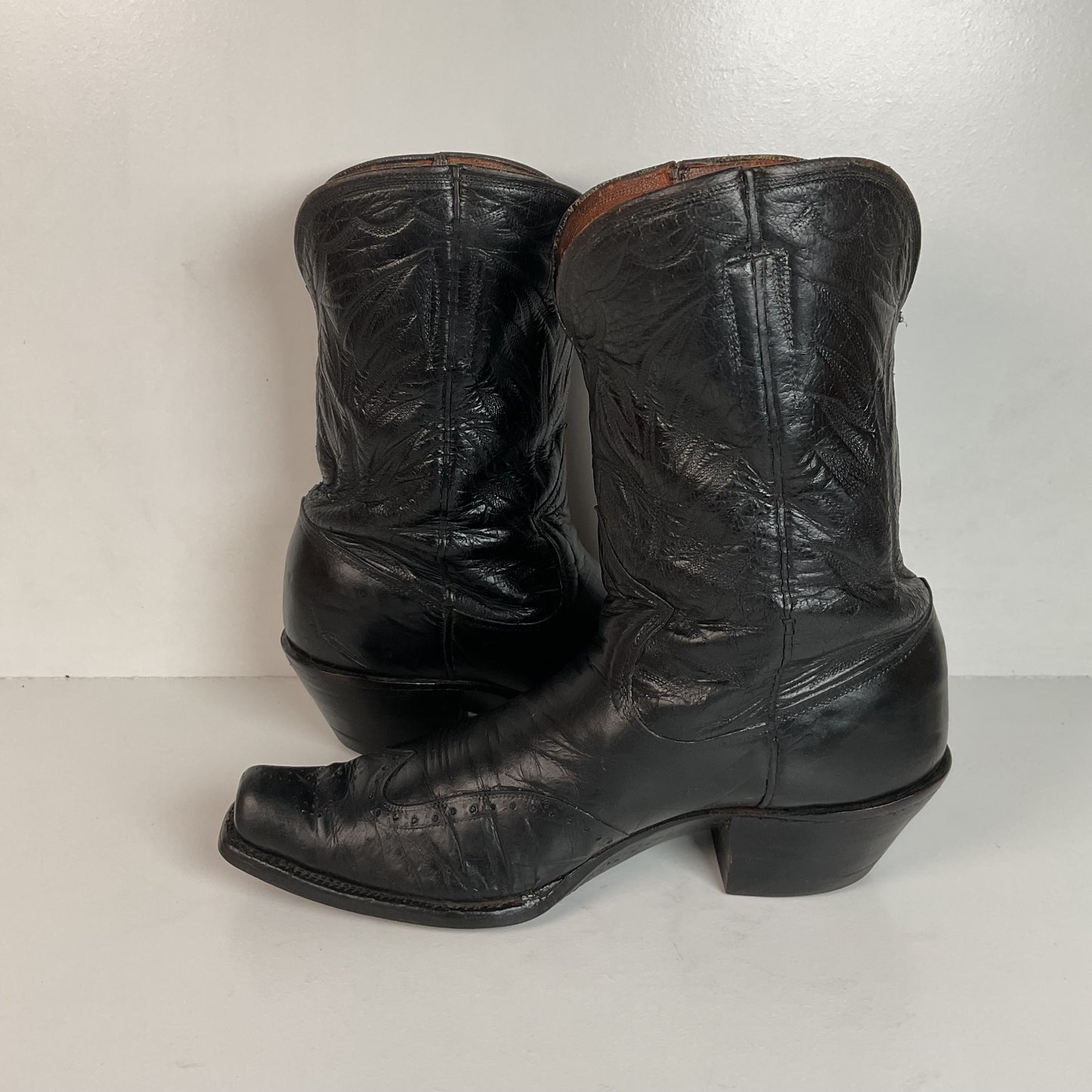 Vintage 1940s Brogue Wingtip Cowboy Boots 9.5-10 Leather Pull Tab Pee Wee