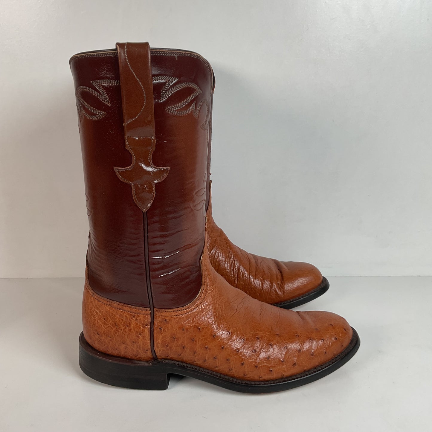 Vintage Lucchese Handmade Smooth Ostrich Cowgirl Roper Boots 7 B 1990s