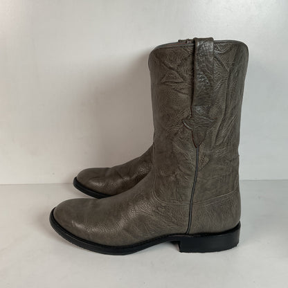 Customized Lucchese Leadville Grey Anthracite Roper Boots 8.5 D USA Mad Dog Goat