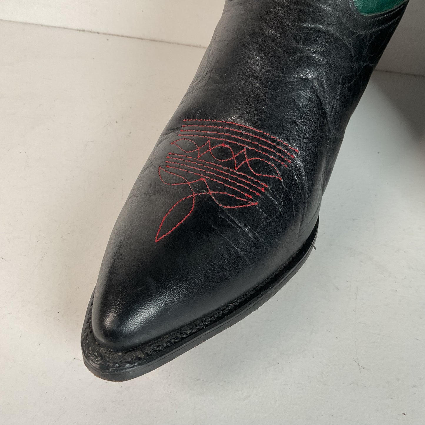 Vintage Dan Post For Code West Cowgirl Boots | Tooled Green Upper | Women’s 10 M