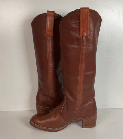 Vintage Frye Sabrina Tall Campus Riding Boots 9 B USA Made Chunky